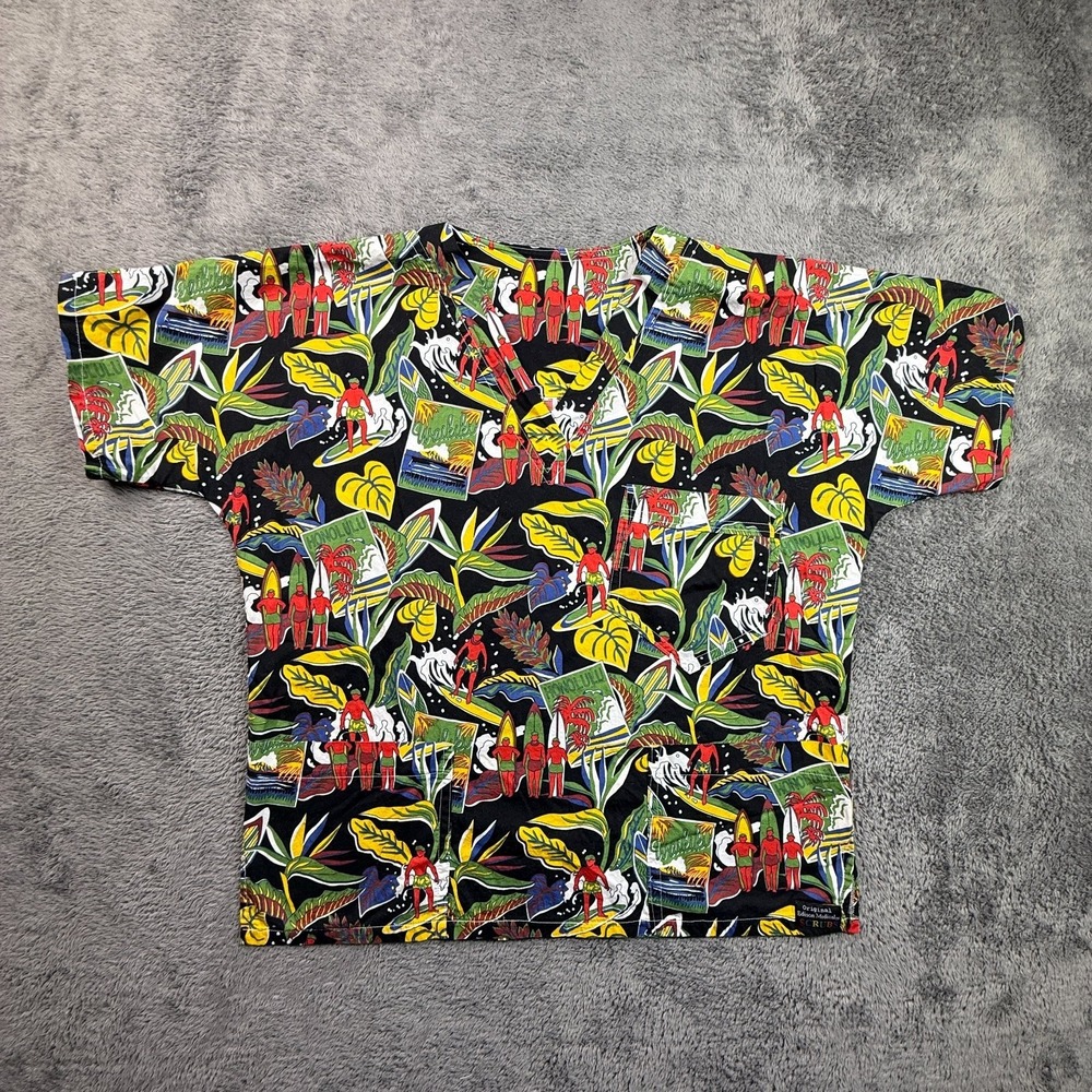 Edison Medical Scrub Top M Hawaiian Surf Art Tropical Print Cotton USA Made